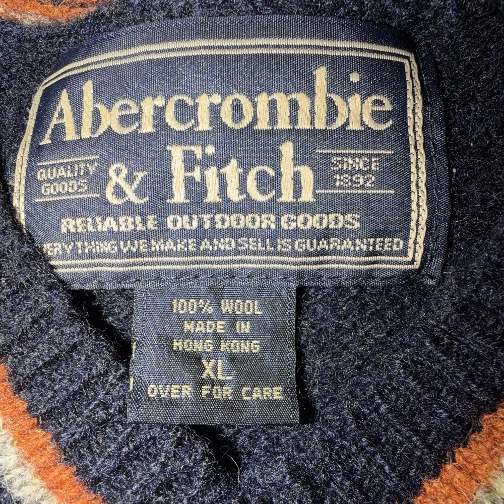 Vintage Abercrombie & Fitch Sweater XLarge 100% Wool Pullover Sweater Navy VNeck - Picture 4 of 4